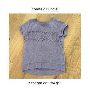 Carters Girls Purple Heathered Crochet Lace Applique Crew Neck T Shirt Size 12M